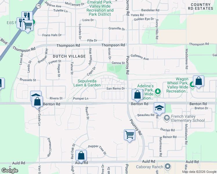 map of restaurants, bars, coffee shops, grocery stores, and more near 36370 matino Lane in Winchester