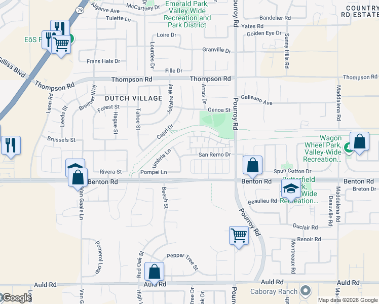 map of restaurants, bars, coffee shops, grocery stores, and more near 31771 Biagio Way in Winchester