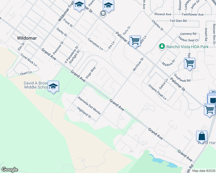 map of restaurants, bars, coffee shops, grocery stores, and more near 36303 Beacon Light Way in Wildomar