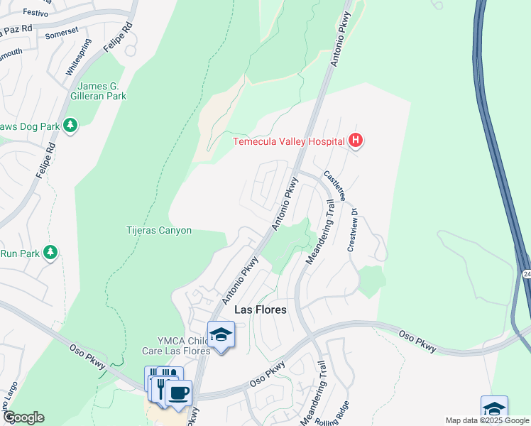 map of restaurants, bars, coffee shops, grocery stores, and more near 20 Wild Lilac Lane in Rancho Santa Margarita