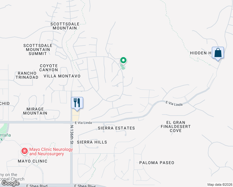 map of restaurants, bars, coffee shops, grocery stores, and more near 13803 East Geronimo Road in Scottsdale