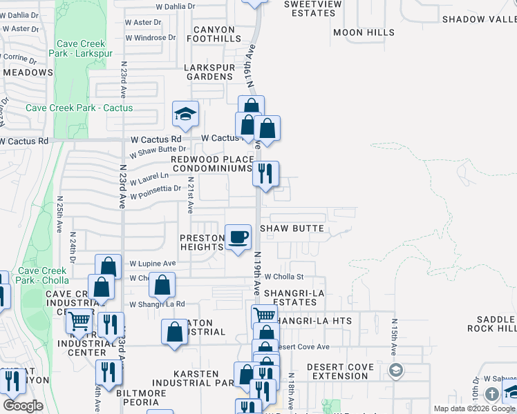 map of restaurants, bars, coffee shops, grocery stores, and more near in Phoenix