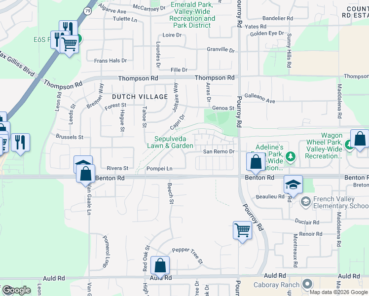 map of restaurants, bars, coffee shops, grocery stores, and more near 36340 Sicily Lane in Winchester