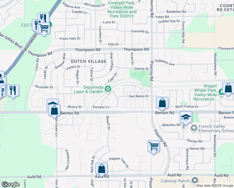 map of restaurants, bars, coffee shops, grocery stores, and more near 36340 Sicily Lane in Winchester