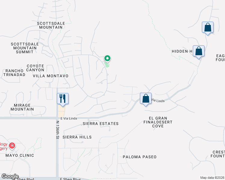 map of restaurants, bars, coffee shops, grocery stores, and more near 13921 East Geronimo Road in Scottsdale