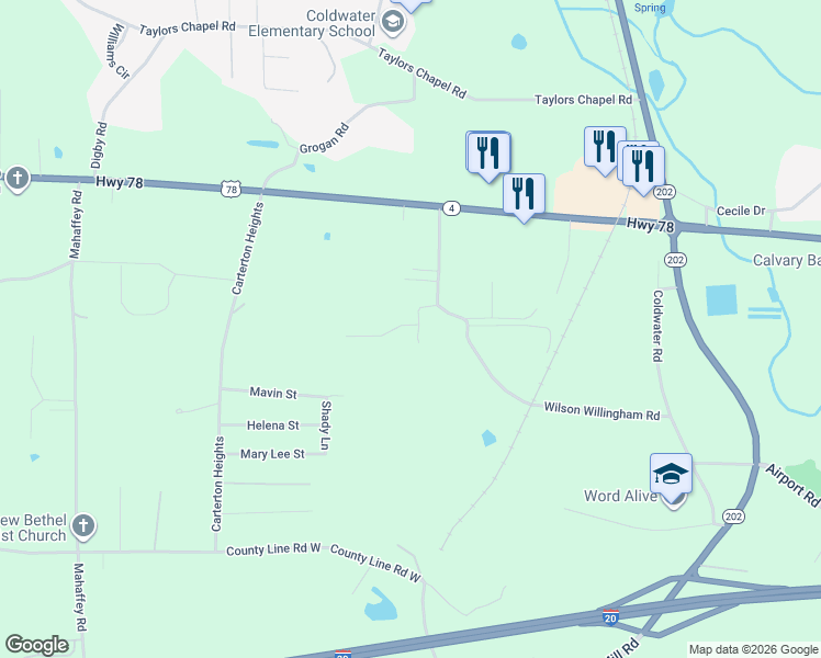 map of restaurants, bars, coffee shops, grocery stores, and more near 111 My Drive in Oxford