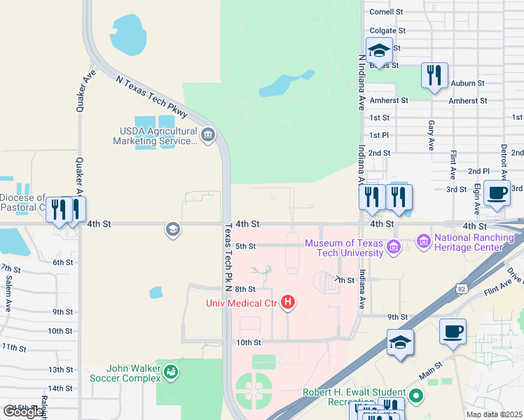 map of restaurants, bars, coffee shops, grocery stores, and more near 3710 4th Street in Lubbock