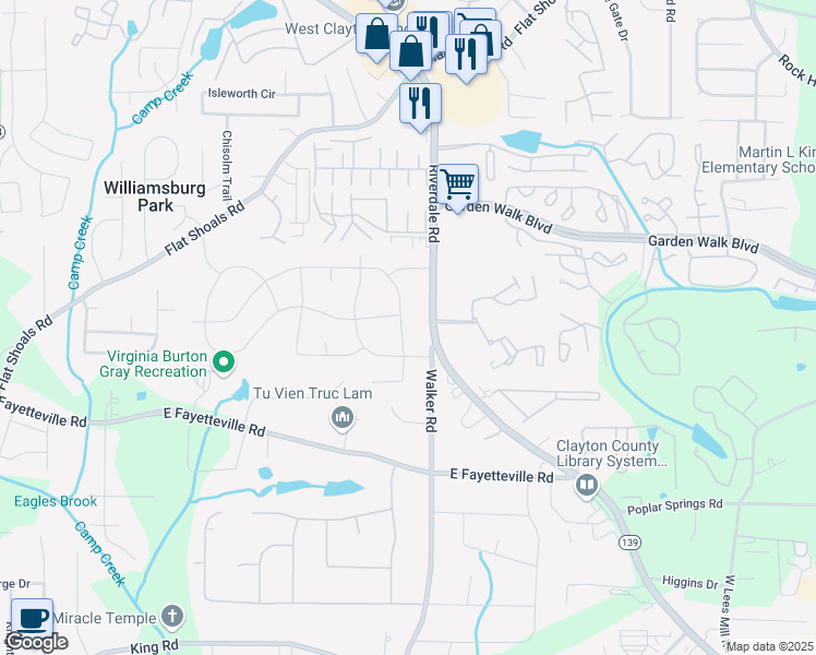 map of restaurants, bars, coffee shops, grocery stores, and more near 1211 Pineglen Drive in Riverdale
