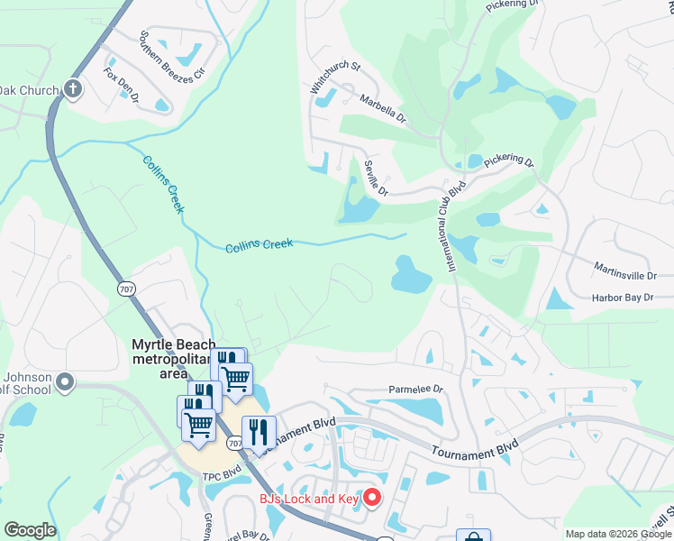 map of restaurants, bars, coffee shops, grocery stores, and more near 6258 Starbuck Lake Road in Murrells Inlet