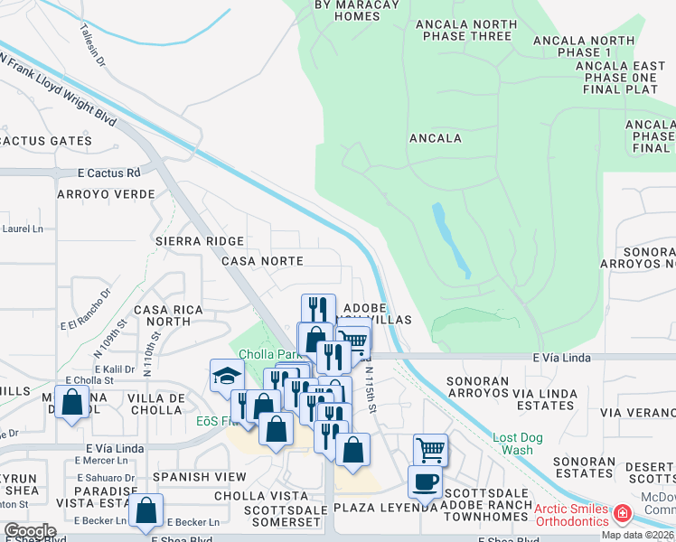 map of restaurants, bars, coffee shops, grocery stores, and more near 11726 North 113th Way in Scottsdale