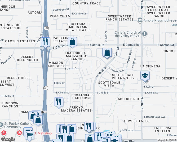 map of restaurants, bars, coffee shops, grocery stores, and more near 9161 East Cortez Street in Scottsdale
