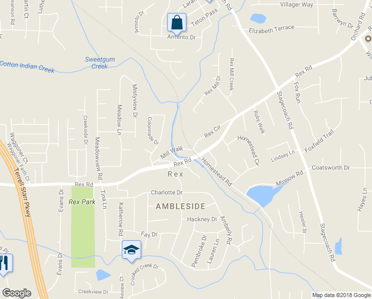 map of restaurants, bars, coffee shops, grocery stores, and more near 5660 Mill Walk in Rex