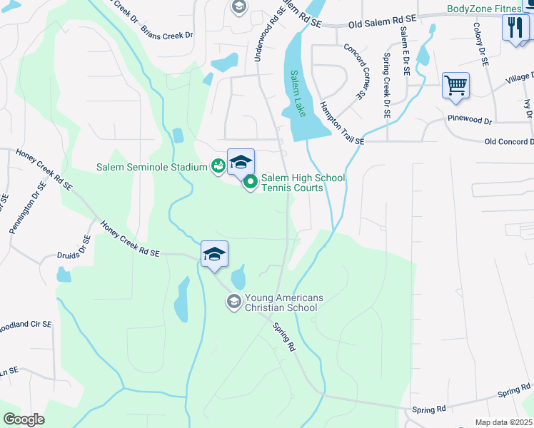 map of restaurants, bars, coffee shops, grocery stores, and more near 3615 Underwood Road Southeast in Conyers