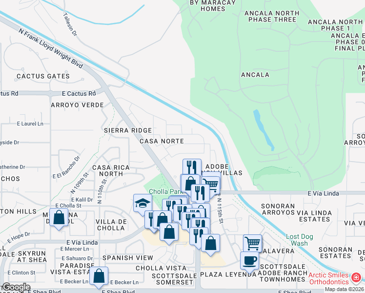 map of restaurants, bars, coffee shops, grocery stores, and more near 11260 North 112th Place in Scottsdale
