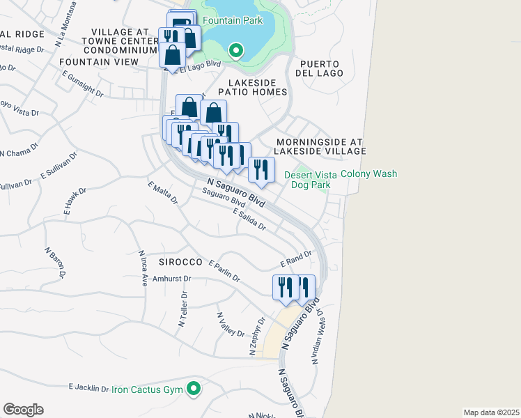 map of restaurants, bars, coffee shops, grocery stores, and more near 17124 East Salida Drive in Fountain Hills