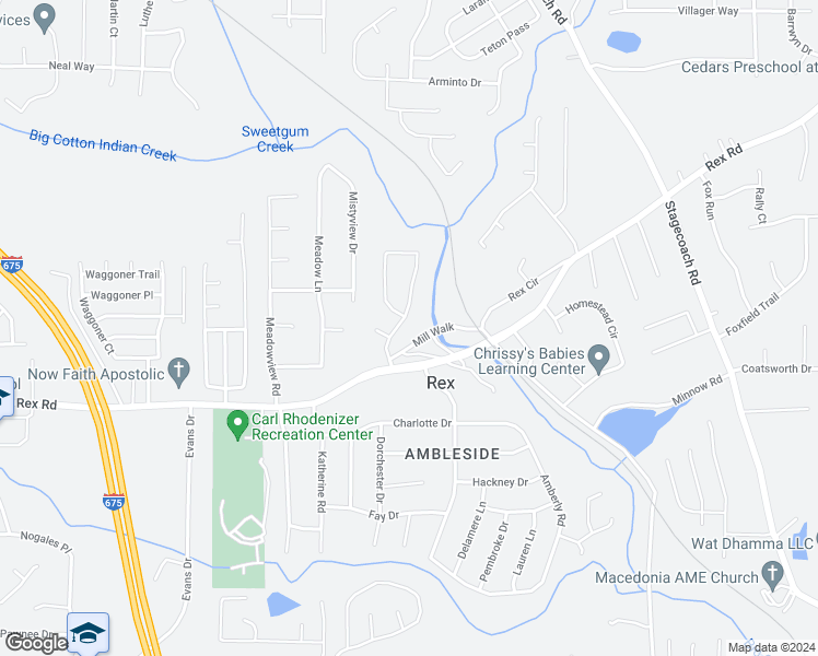 map of restaurants, bars, coffee shops, grocery stores, and more near 3694 Rex Road in Rex