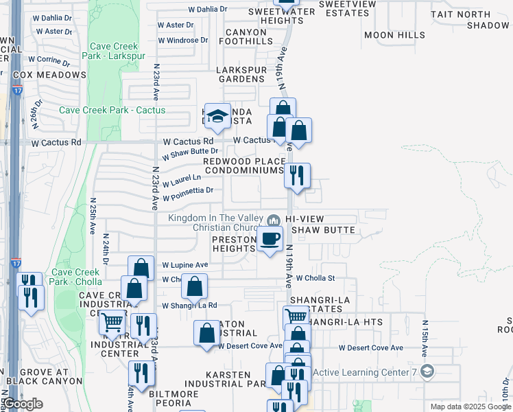map of restaurants, bars, coffee shops, grocery stores, and more near 2002 Christian Care Retirement Apartment in Phoenix
