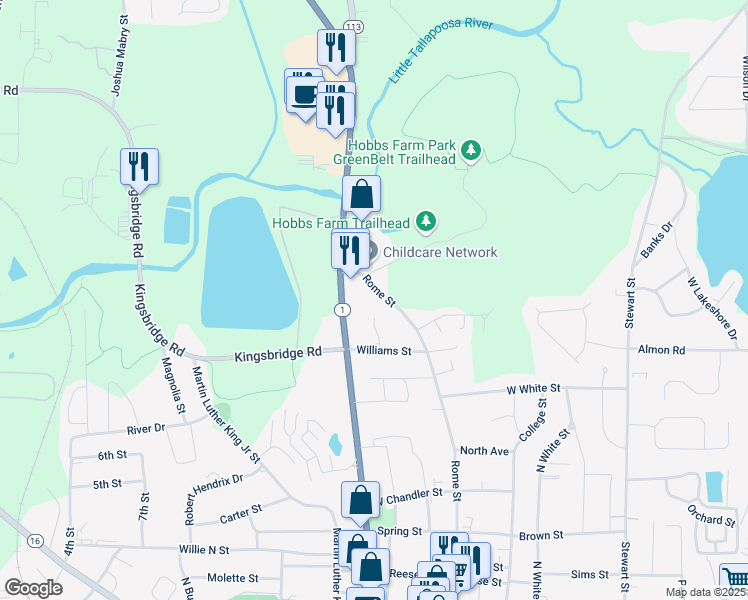 map of restaurants, bars, coffee shops, grocery stores, and more near 1154 Rome Street in Carrollton