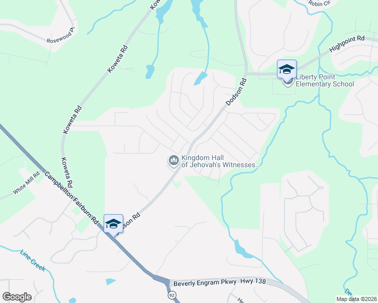 map of restaurants, bars, coffee shops, grocery stores, and more near 5984 Dodson Road in Fairburn