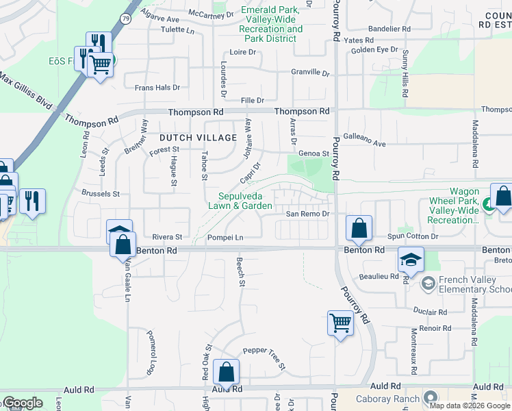 map of restaurants, bars, coffee shops, grocery stores, and more near 31679 Umbria Lane in Winchester