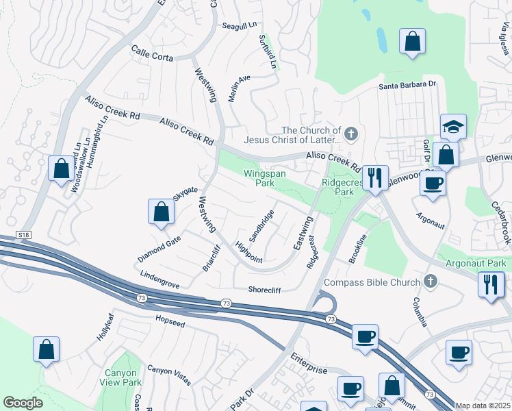 map of restaurants, bars, coffee shops, grocery stores, and more near 40 Coppercrest in Aliso Viejo