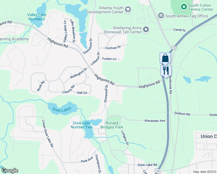 map of restaurants, bars, coffee shops, grocery stores, and more near 5950 Stonewall Drive in Union City