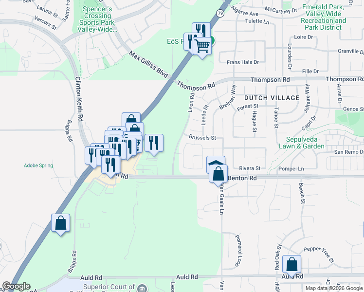 map of restaurants, bars, coffee shops, grocery stores, and more near 36367 Calle Lisbon in Menifee