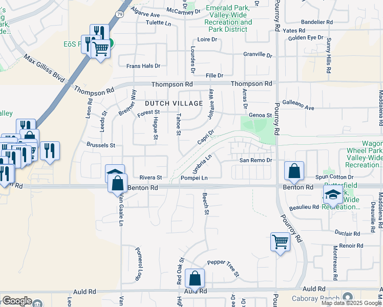 map of restaurants, bars, coffee shops, grocery stores, and more near 36408 Capri Drive in Winchester