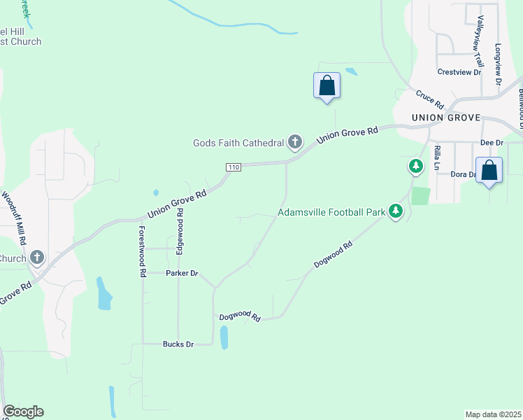 map of restaurants, bars, coffee shops, grocery stores, and more near 4517 Sunday Drive in Adamsville