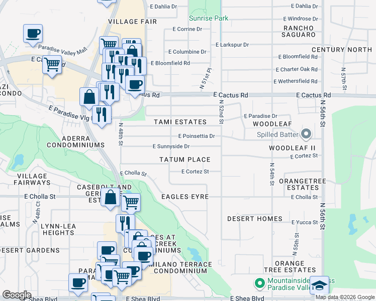map of restaurants, bars, coffee shops, grocery stores, and more near 11625 North 50th Place in Scottsdale