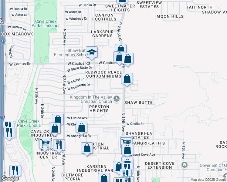 map of restaurants, bars, coffee shops, grocery stores, and more near 11640 North 19th Avenue in Phoenix