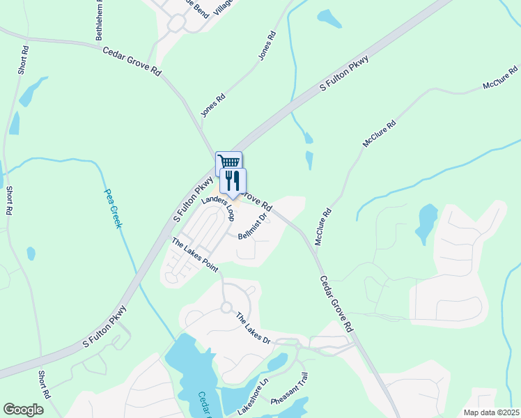 map of restaurants, bars, coffee shops, grocery stores, and more near 7705 Bellmist Drive in Fairburn
