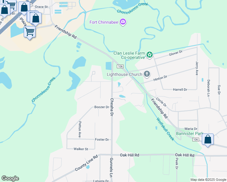 map of restaurants, bars, coffee shops, grocery stores, and more near 1816 Cheaha Drive in Oxford