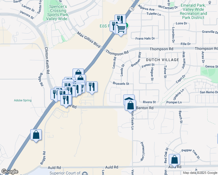 map of restaurants, bars, coffee shops, grocery stores, and more near 36355 Calle Lisbon in Menifee