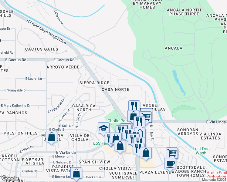 map of restaurants, bars, coffee shops, grocery stores, and more near 11911 East 112th Street in Scottsdale