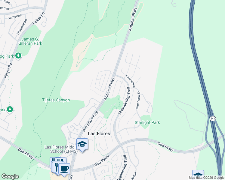 map of restaurants, bars, coffee shops, grocery stores, and more near 23 Wayfaire in Rancho Santa Margarita