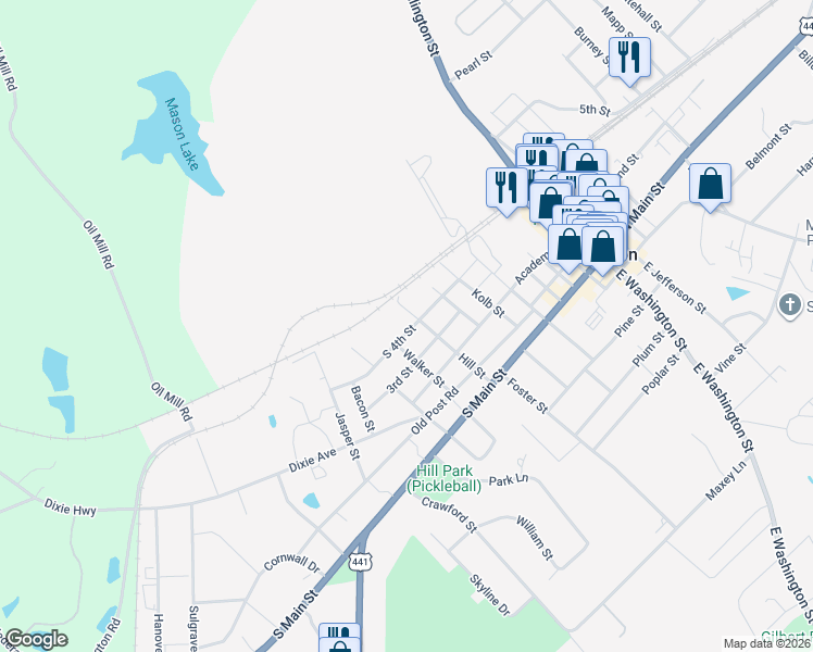 map of restaurants, bars, coffee shops, grocery stores, and more near Hill Street in Madison