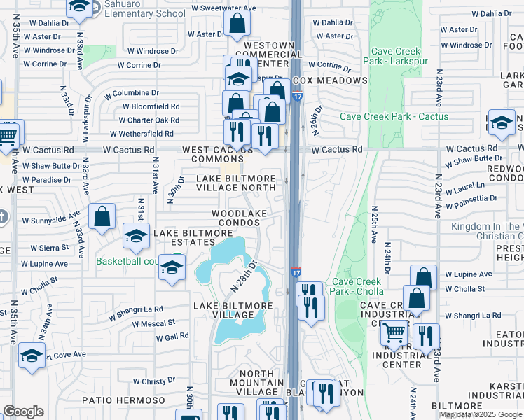 map of restaurants, bars, coffee shops, grocery stores, and more near 11821 North 28th Drive in Phoenix