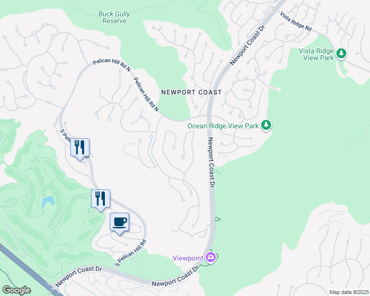 map of restaurants, bars, coffee shops, grocery stores, and more near 9 Shoreridge in Newport Beach