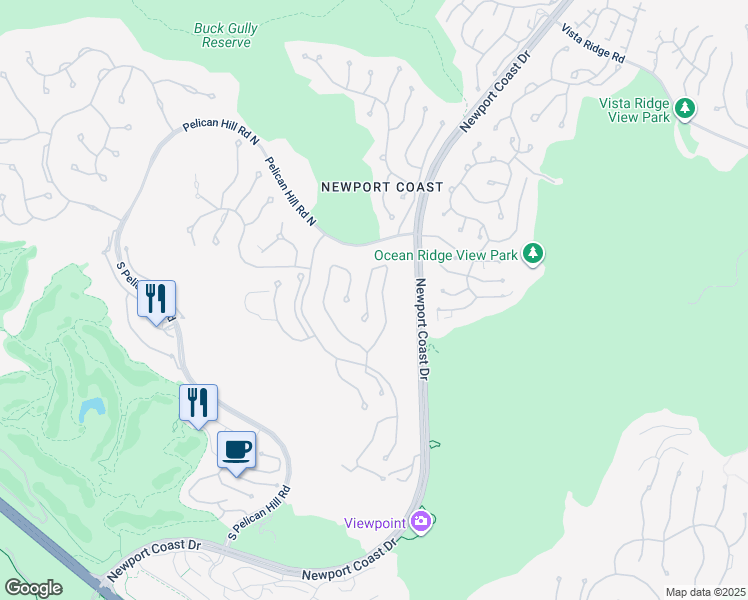 map of restaurants, bars, coffee shops, grocery stores, and more near 9 Shoreridge in Newport Beach