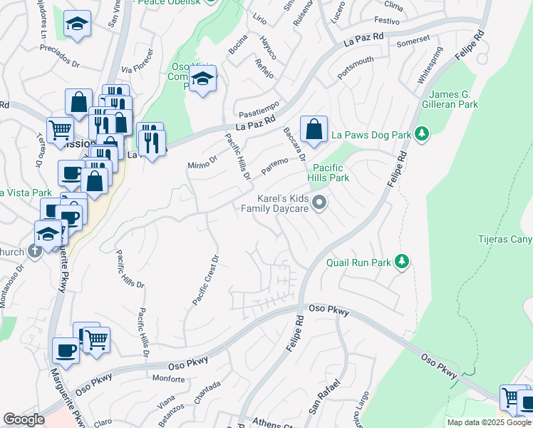 map of restaurants, bars, coffee shops, grocery stores, and more near 4 Argento in Mission Viejo