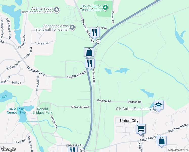 map of restaurants, bars, coffee shops, grocery stores, and more near 5022 Roosevelt Highway in Union City