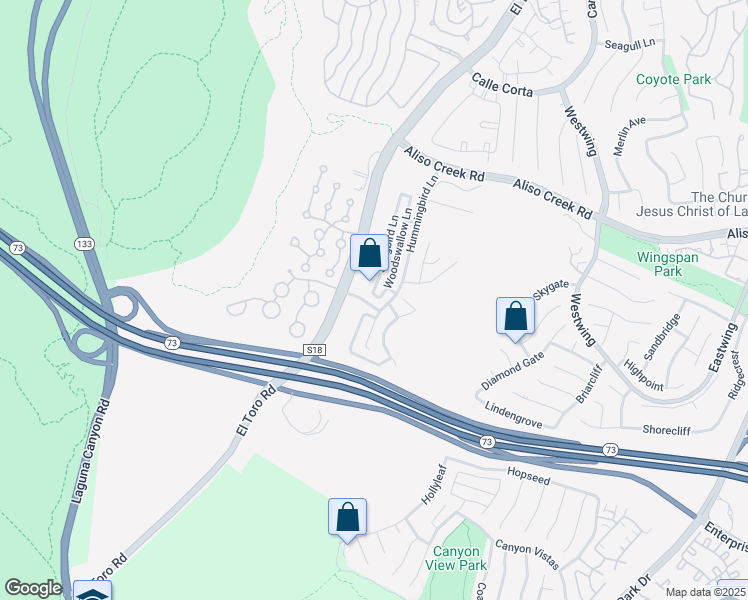 map of restaurants, bars, coffee shops, grocery stores, and more near 6 Firecrest Lane in Aliso Viejo