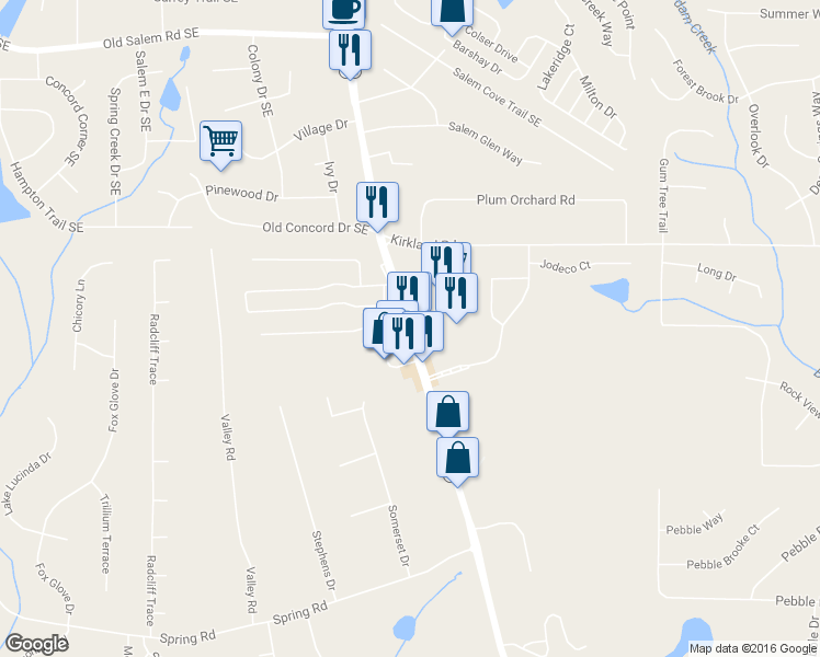 map of restaurants, bars, coffee shops, grocery stores, and more near 3730 Salem Road in Covington