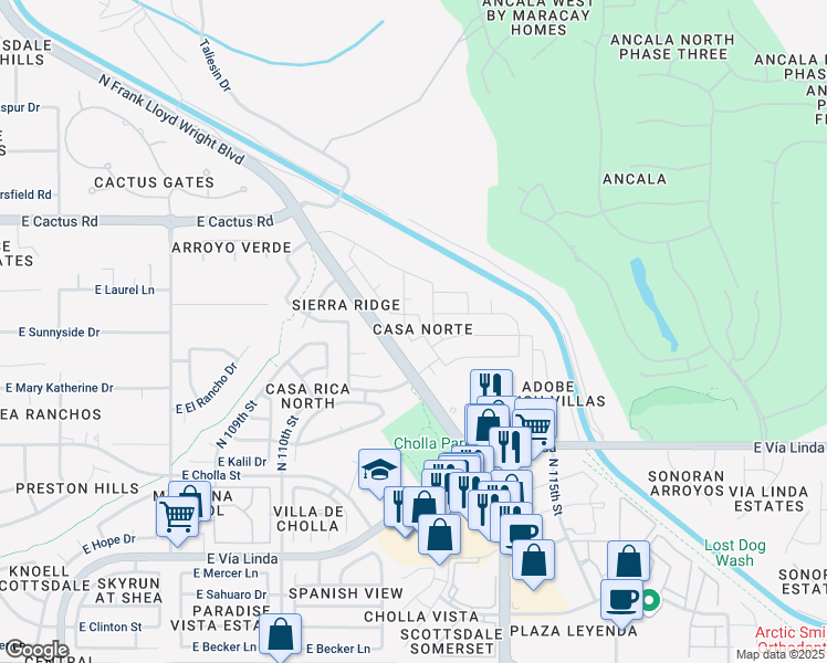 map of restaurants, bars, coffee shops, grocery stores, and more near 11911 East 112th Street in Scottsdale