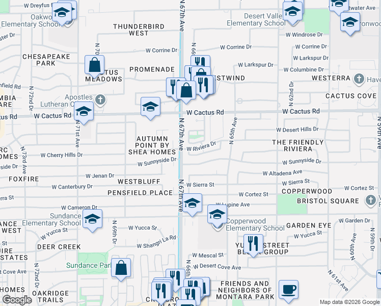map of restaurants, bars, coffee shops, grocery stores, and more near 6605 West Laurel Avenue in Glendale