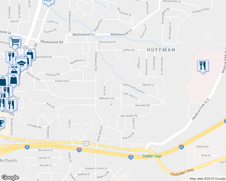 map of restaurants, bars, coffee shops, grocery stores, and more near 909 T Street in Birmingham