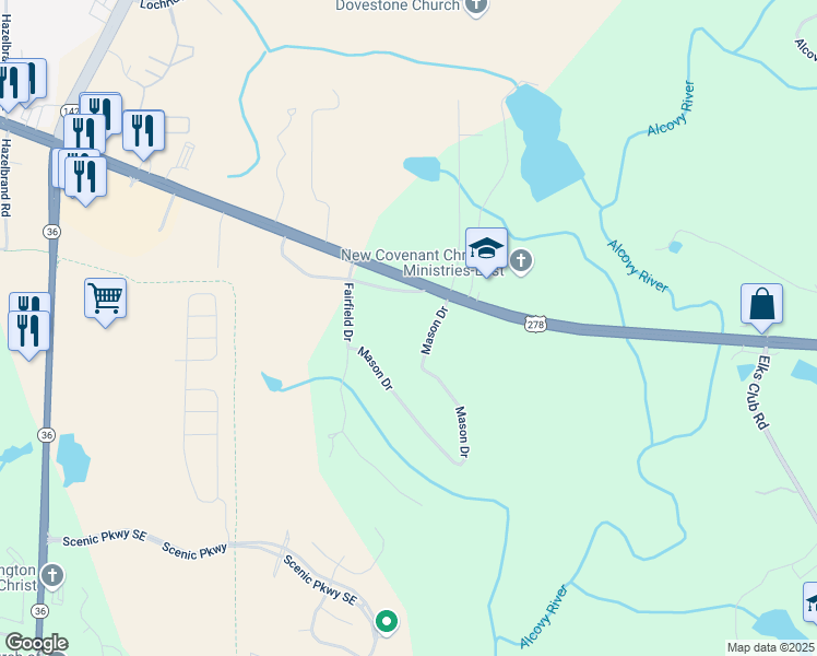 map of restaurants, bars, coffee shops, grocery stores, and more near 200 McGuirts Bridge Road in Covington