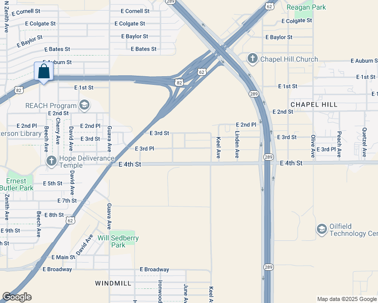 map of restaurants, bars, coffee shops, grocery stores, and more near 3605 East 3rd Place in Lubbock