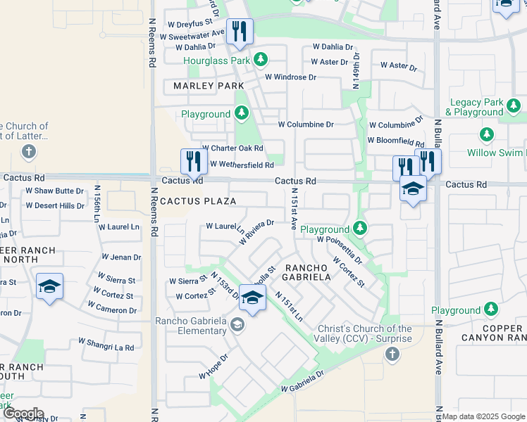 map of restaurants, bars, coffee shops, grocery stores, and more near 15211 West Desert Hills Drive in Surprise